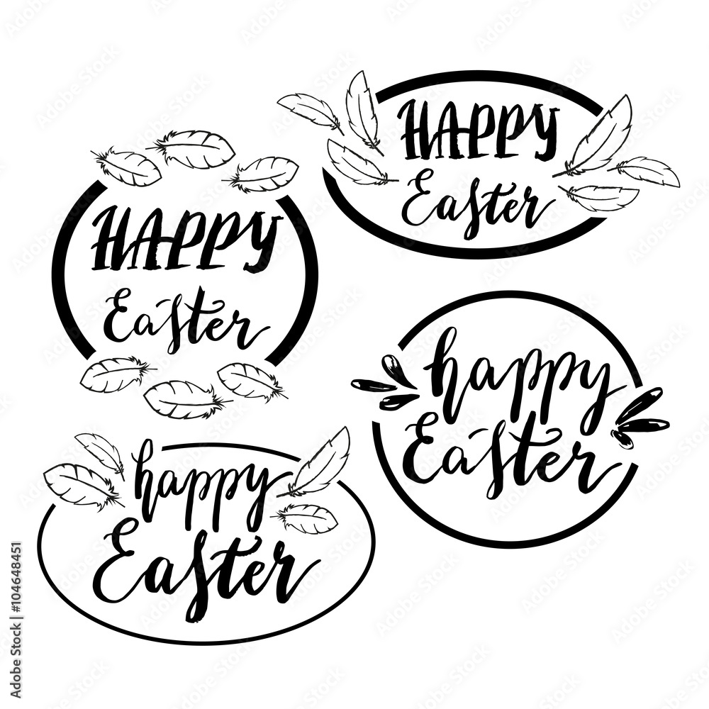Fototapeta premium Hand written Happy Easter phrases .Greeting card text templates with design elements 