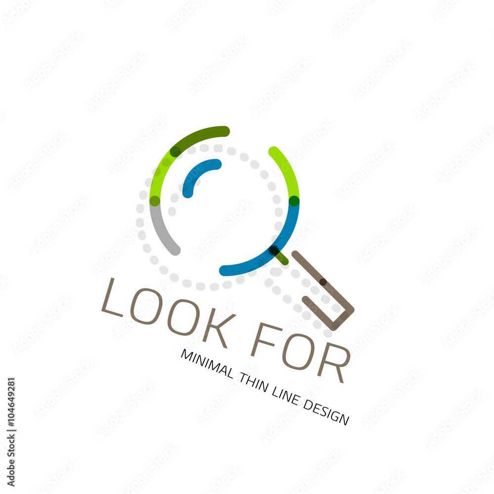 Vector thin line design logo magnifying glass, search and find or zoom logotype concept. Linear minimalistic business icon Vector thin line design logo magnifying glass, search and find or zoom logotype concept. Linear minimalistic business icon