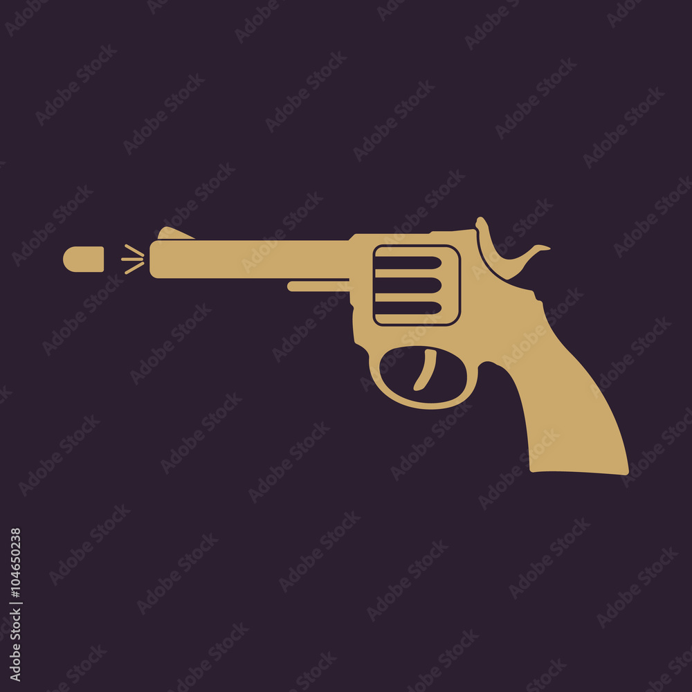The gun icon. Pistol and handgun, weapon, revolver, shot symbol. Flat The gun icon. Pistol and handgun, weapon, revolver, shot symbol. Flat