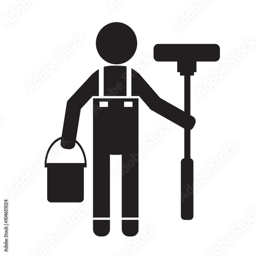 Cleaner Man and Cleaning Tool Equipment Illustration design