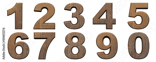 Set of wooden 3d numbers