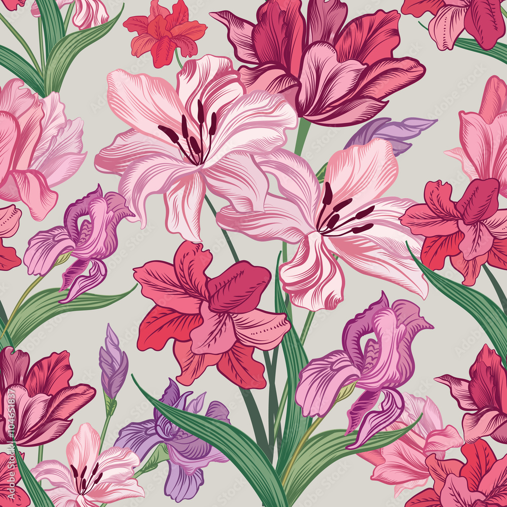 Floral pattern Flower bouquet seamless background. Flourish ornamental texture Floral pattern Flower bouquet seamless background. Flourish ornamental texture