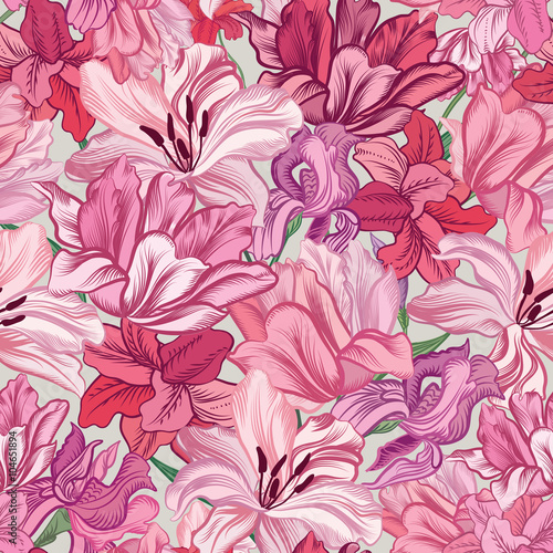 Floral pattern. Flourish textured background. Flower bouquet seamless pattern 