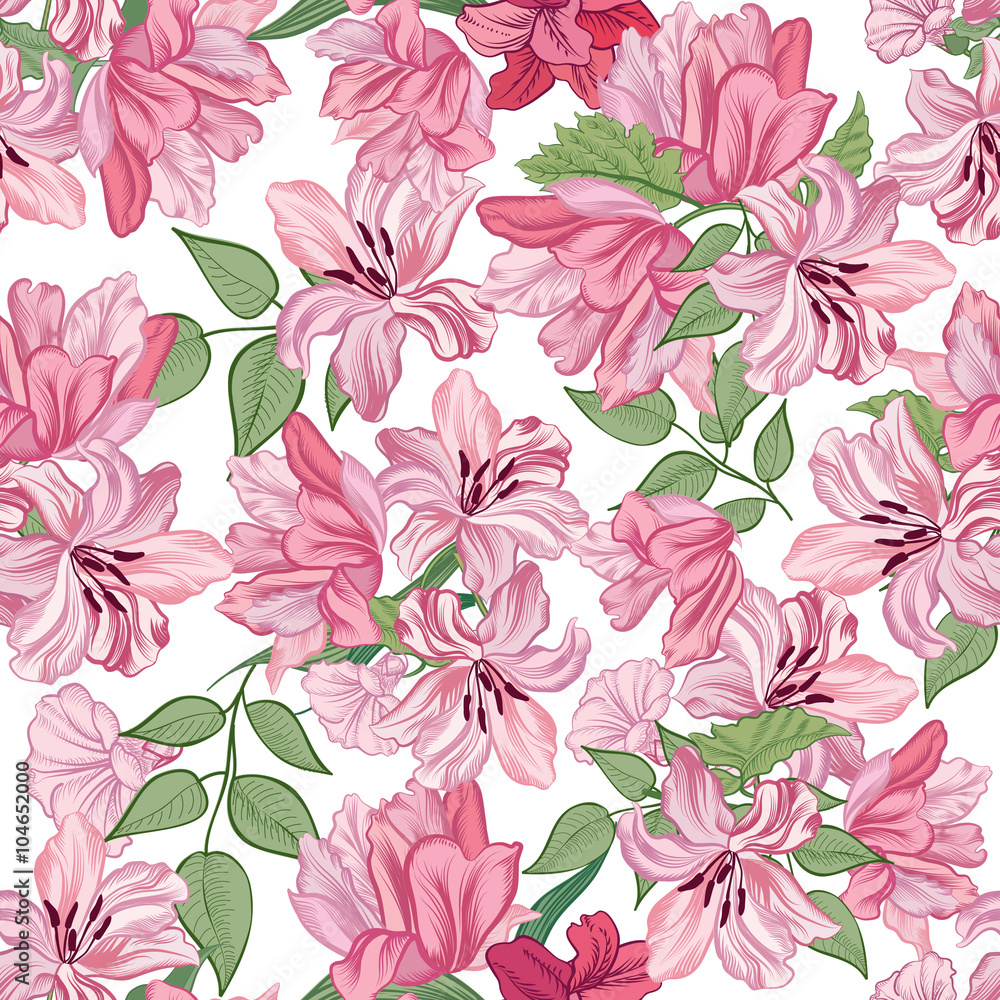 Floral pattern. Flourish textured background. Flower bouquet seamless pattern