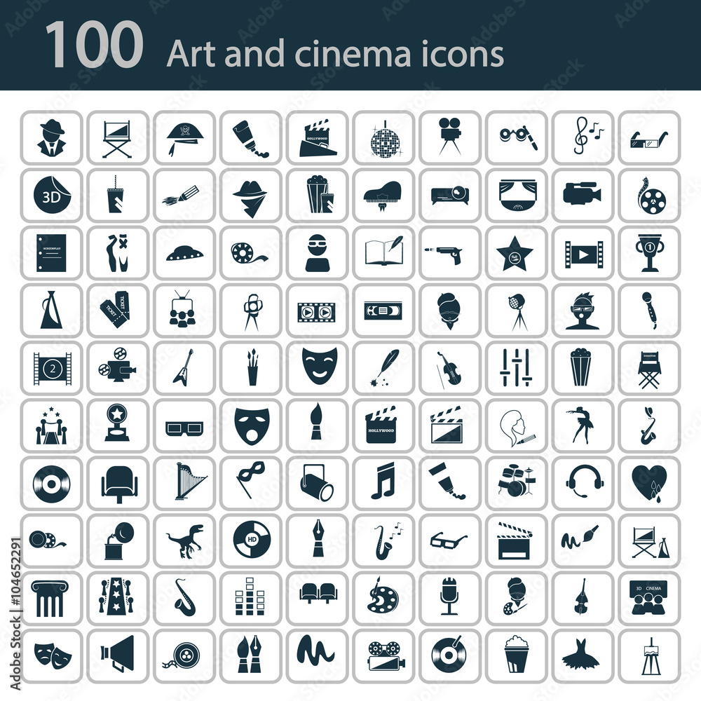 Set of one hundred art and cinema icons Set of one hundred art and cinema icons