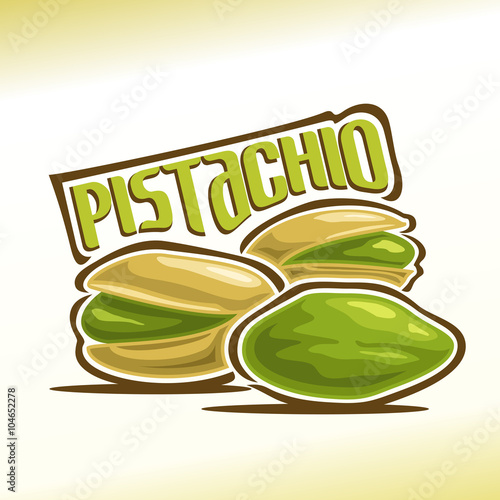 Vector illustration on the theme of the logo for pistachio nuts, consisting of three nutlets, one of which peeled and the other two in the shell cracked