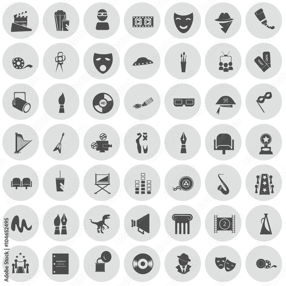 Set of forty nine art and cinema icon Set of forty nine art and cinema icon