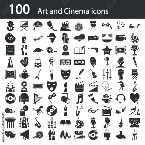 Set of one hundred art and cinema icons