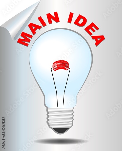 Main idea inscription above bulb, presentation slide for motivation training, business workshop, soft skills education
