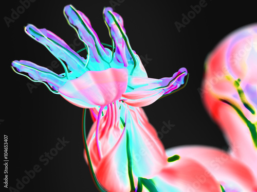 Human anatomy 3D futuristic technology scan. Hand and arm. Vibrant colors. Biological information.Sci-fi.