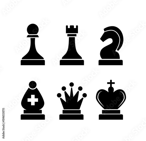 Set of black simple chess icons on white