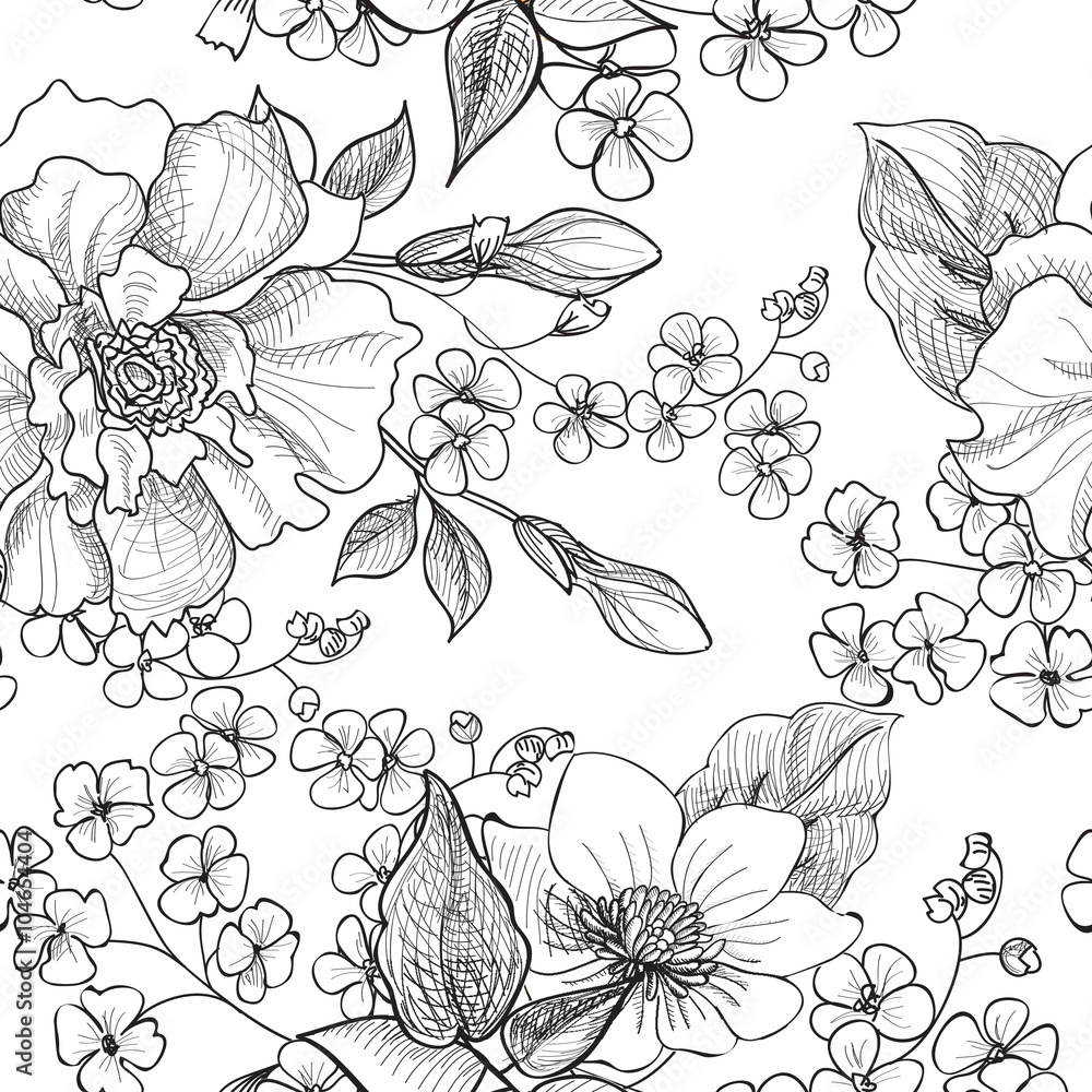 Floral Seamless Pattern Flower Background Flourish Stripped Petals Sketch  Stock Illustration  Download Image Now  iStock