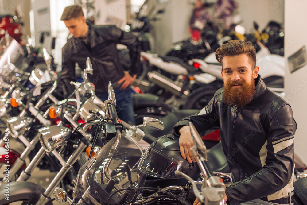 Men in motorbike salon Men in motorbike salon