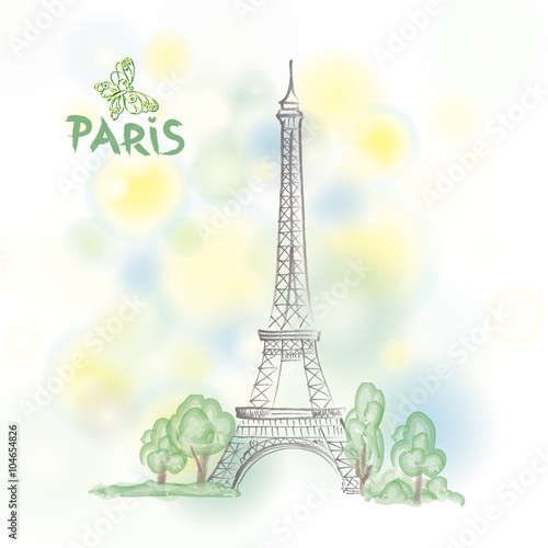 Paris spring background.  Eifel tower. Travel France poster. photo