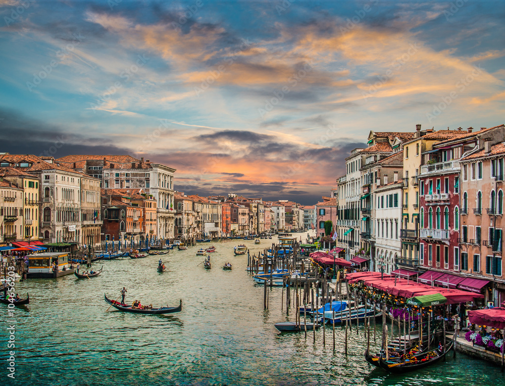Canal Grande at sunset with vintage effect, Venice, Italy - obrazy, fototapety, plakaty 