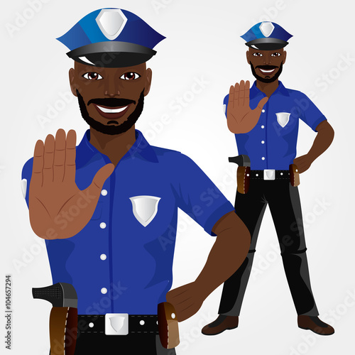 African american policeman showing stop gesture