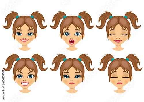 set of teenager girl avatar expressions