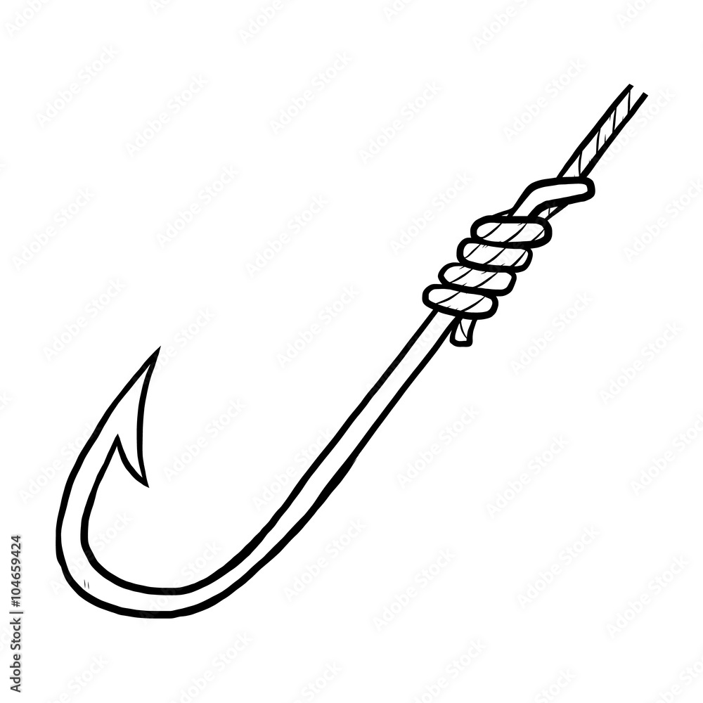 fish hook / cartoon vector and illustration, black and white, hand drawn,  sketch style, isolated on white background. Stock Vector