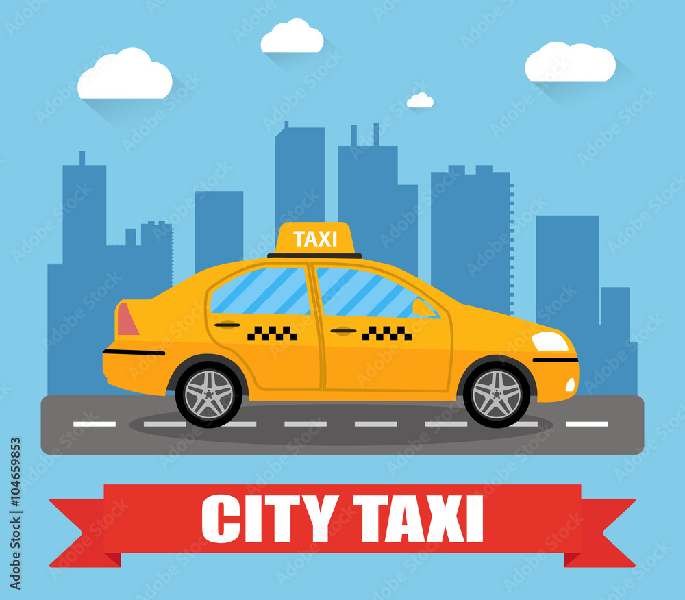 taxi car on city background