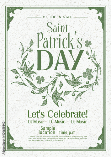 Saint Patrick's day vintage poster design, Vector template.