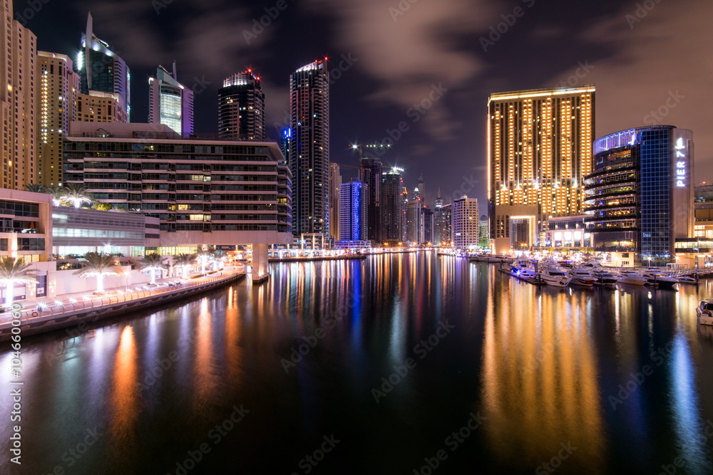 Dubai Marina at night in United Arab Emirates Dubai Marina at night in United Arab Emirates