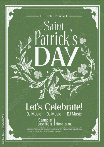 Saint Patrick's day vintage poster design, Vector template.