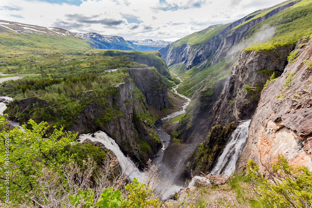 Voringsfossen waterfalls near Hardangervidda in Norway