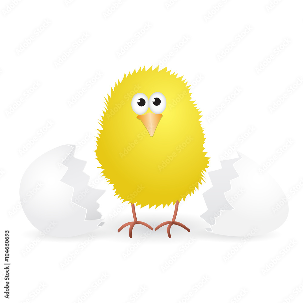 Cute little yellow chick just hatched from the egg. Vector illustration. Cute little yellow chick just hatched from the egg. Vector illustration.