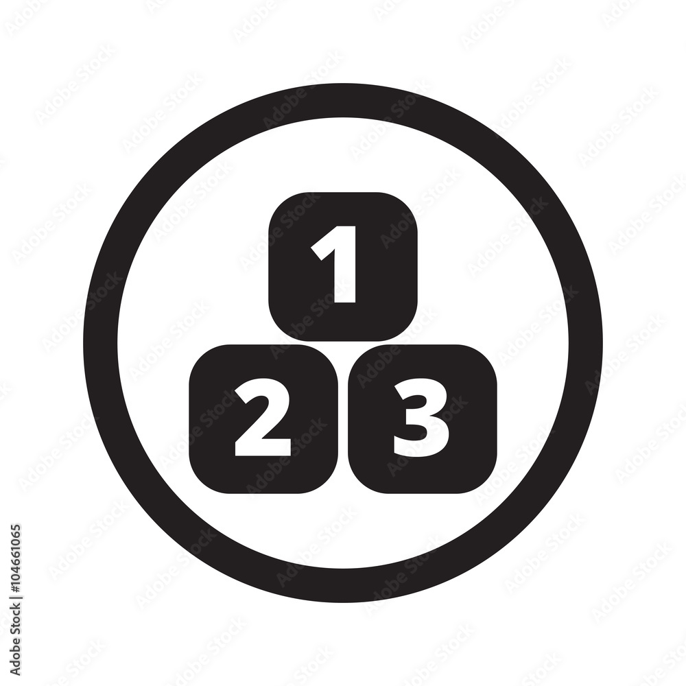 Flat black 123 Blocks web icon in circle on white background Flat black 123 Blocks web icon in circle on white background
