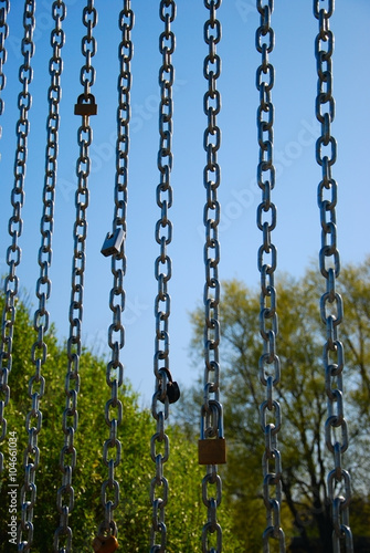 metal chains with locks on the nature