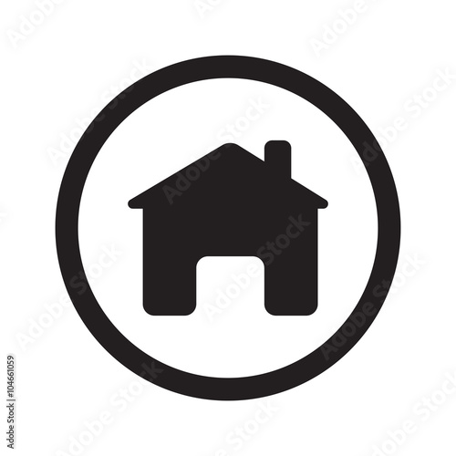 Flat black Home web icon in circle on white background