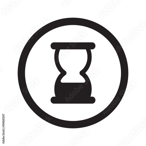 Flat black Hourglass web icon in circle on white background