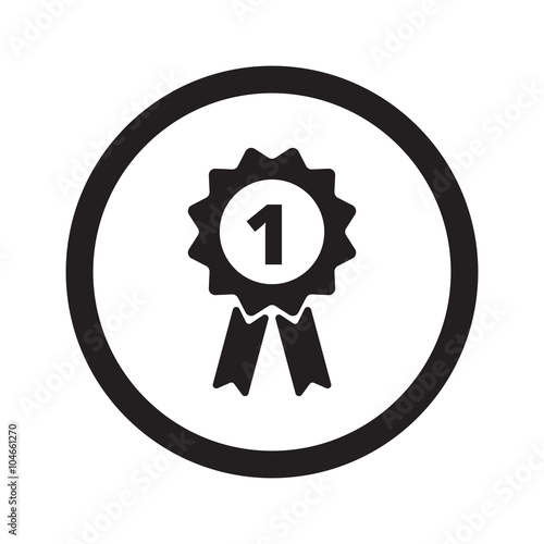 Flat black Prize Ribbon web icon in circle on white background