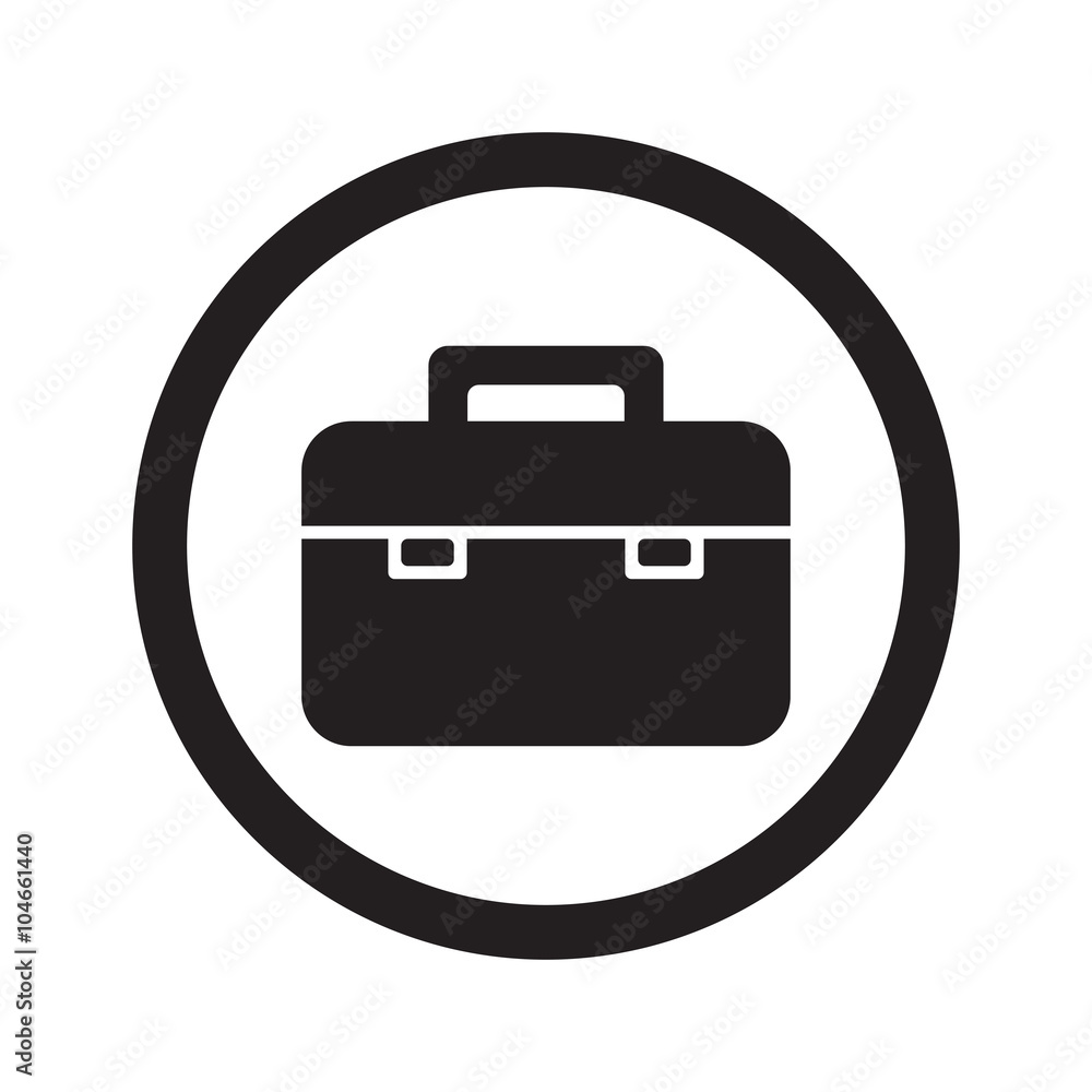 Flat black Briefcase web icon in circle on white background Flat black Briefcase web icon in circle on white background