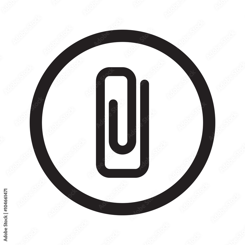 Flat black Paper Clip web icon in circle on white background Flat black Paper Clip web icon in circle on white background