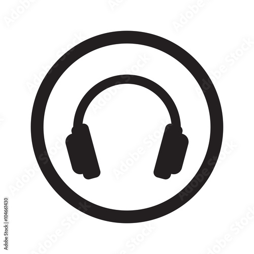 Flat black Headphones web icon in circle on white background