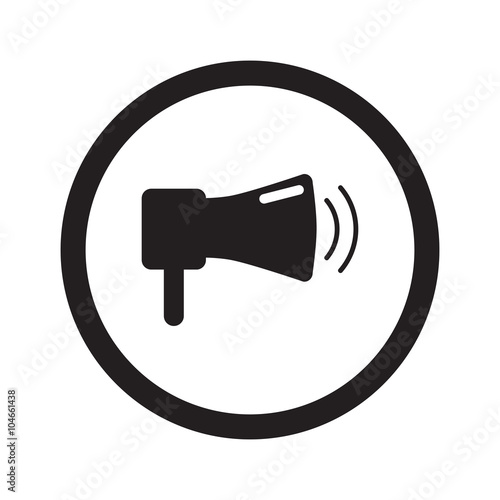 Flat black Megaphone web icon in circle on white background