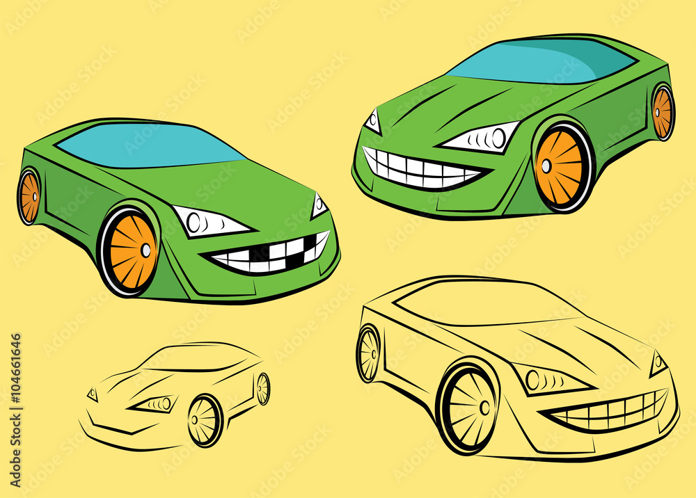 Smiling sport coupe car colored vector illustration