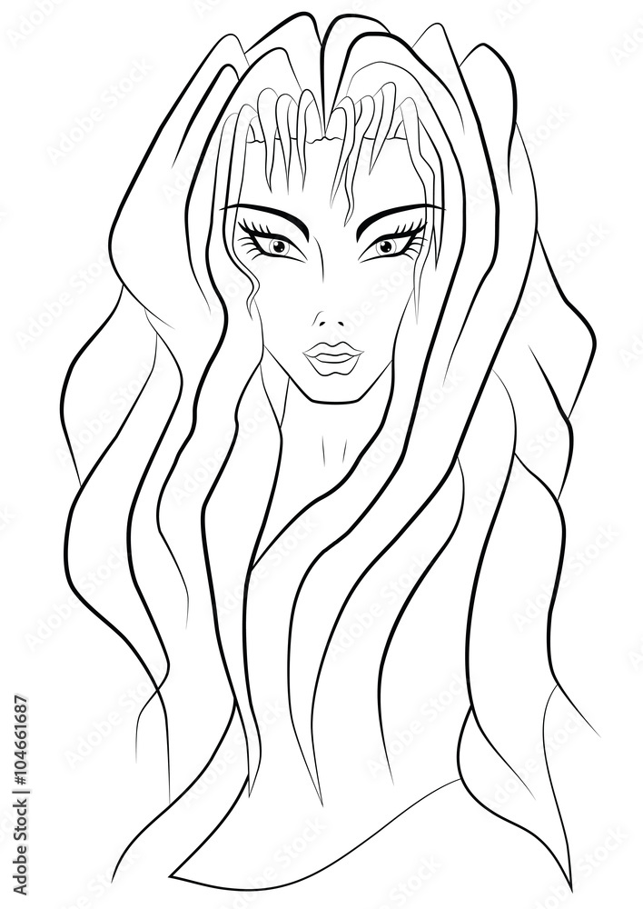 Woman head contours cartoon vector illustration