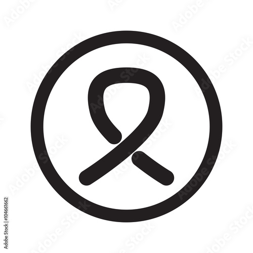 Flat black Awareness Ribbon web icon in circle on white backgrou