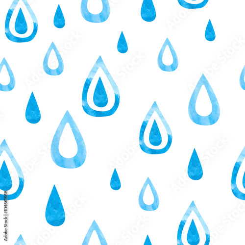 Watercolor rain seamless pattern. Hand drawn drops isolated on white background. Vector.