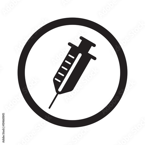 Flat black Syringe web icon in circle on white background