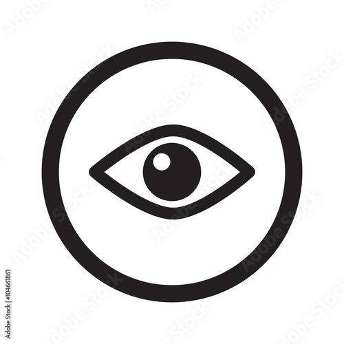Flat black Eye web icon in circle on white background