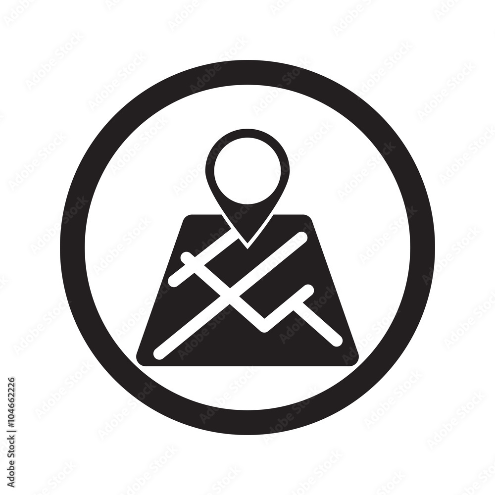 Flat black Map Pointer web icon in circle on white background Flat black Map Pointer web icon in circle on white background