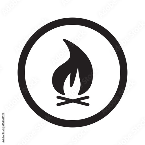Flat black Bonfire web icon in circle on white background