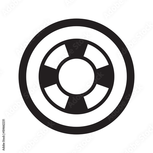 Flat black Life Buoy web icon in circle on white background