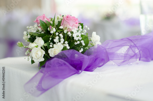 Wedding Flower with Roses and Violet Ribbon

