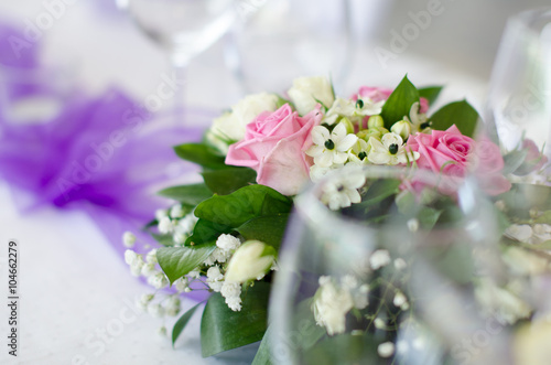 Wedding Flower with Roses and Violet Ribbon
