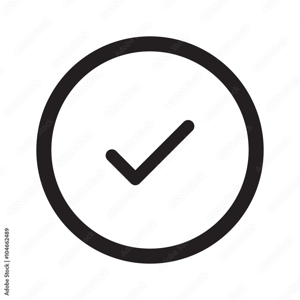 Flat black Confirm web icon in circle on white background Flat black Confirm web icon in circle on white background