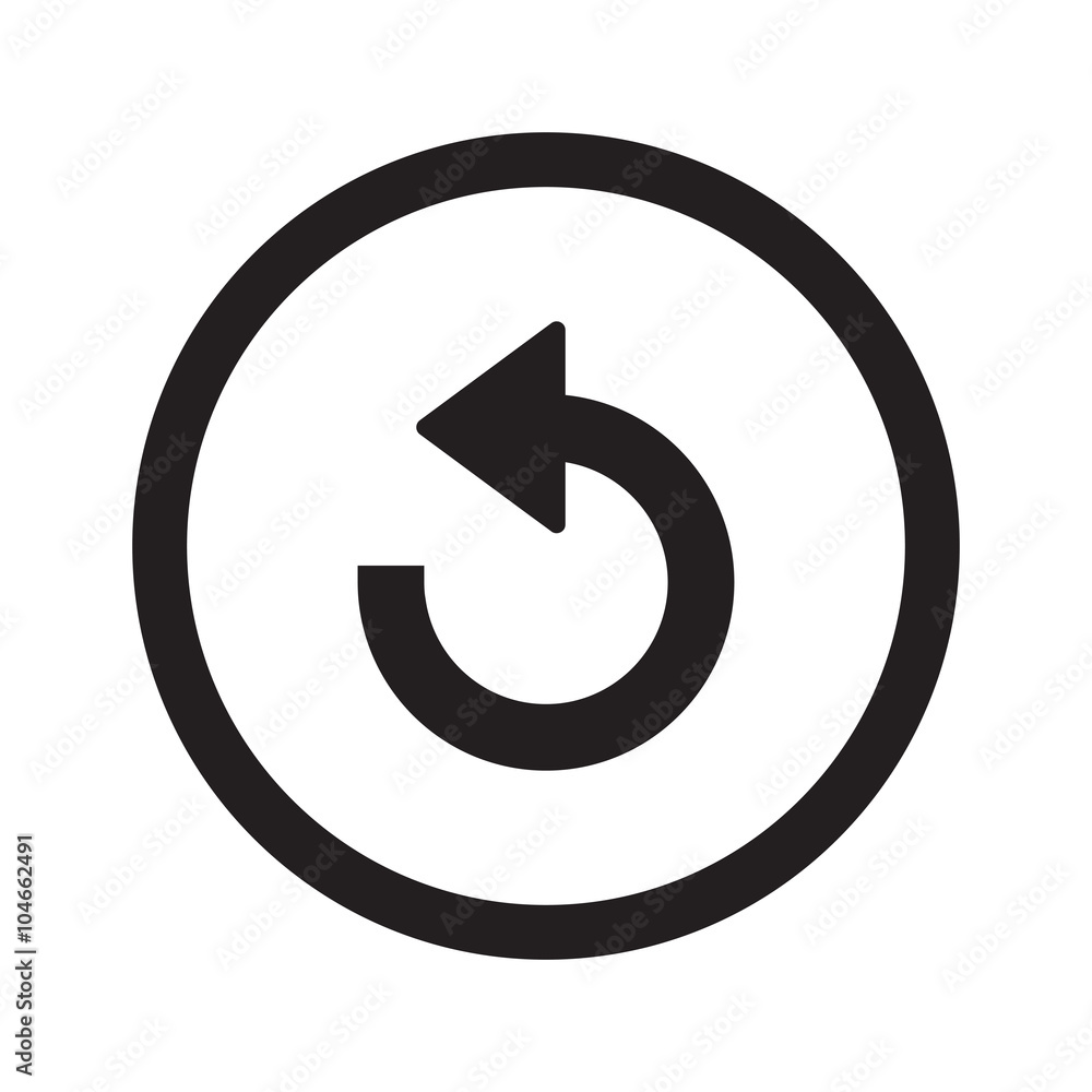 Flat black Undo web icon in circle on white background Flat black Undo web icon in circle on white background